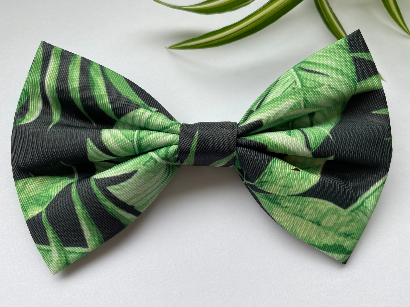 Charcoal tropical leaf print-Pet bow tie